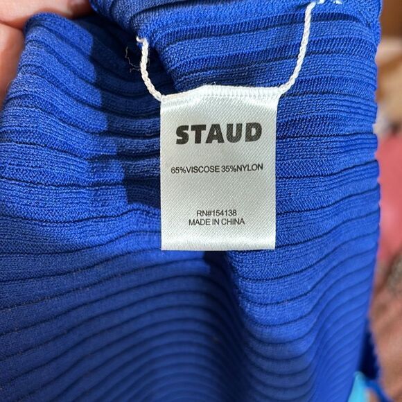 Staud wo cargo colorblock cardigan blues button front ribbed large FLAW - Picture 6 of 6